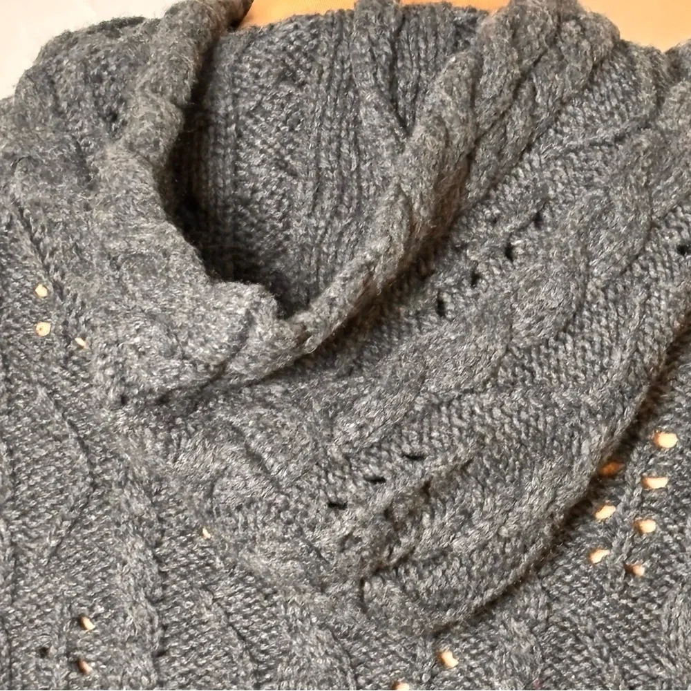 525 America Charcoal Cable Knit Hooded Sweater Cotton Blend Size S